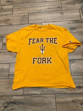 Champion Mens XL Gold Arizona State University Fear The Fork Sun Devils T Shirt